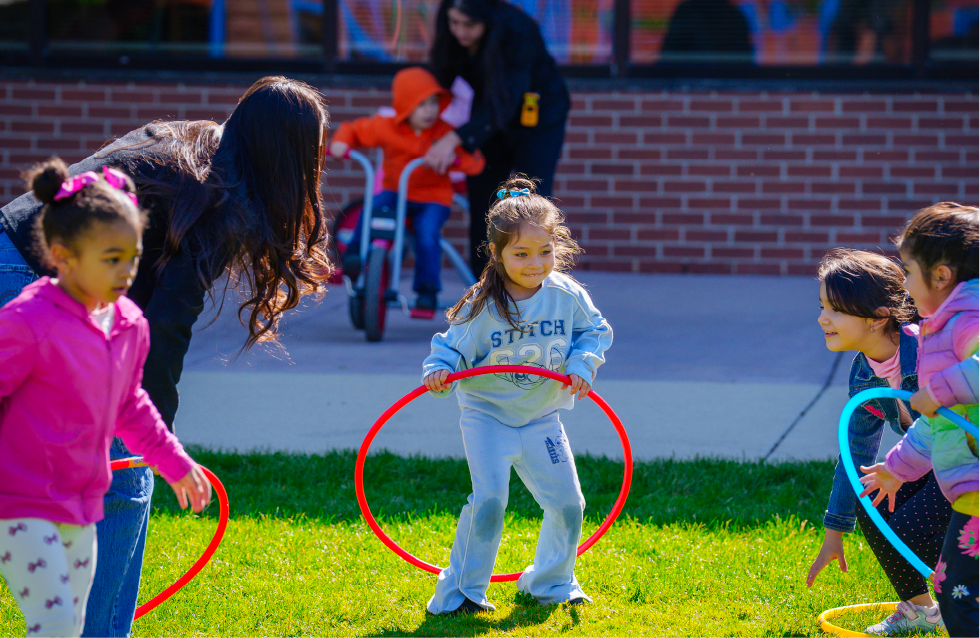Young girls playing on the playground